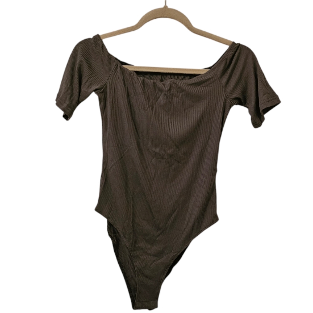 Grey Cider Women's Rib Off-Shoulder Solid Bodysuit